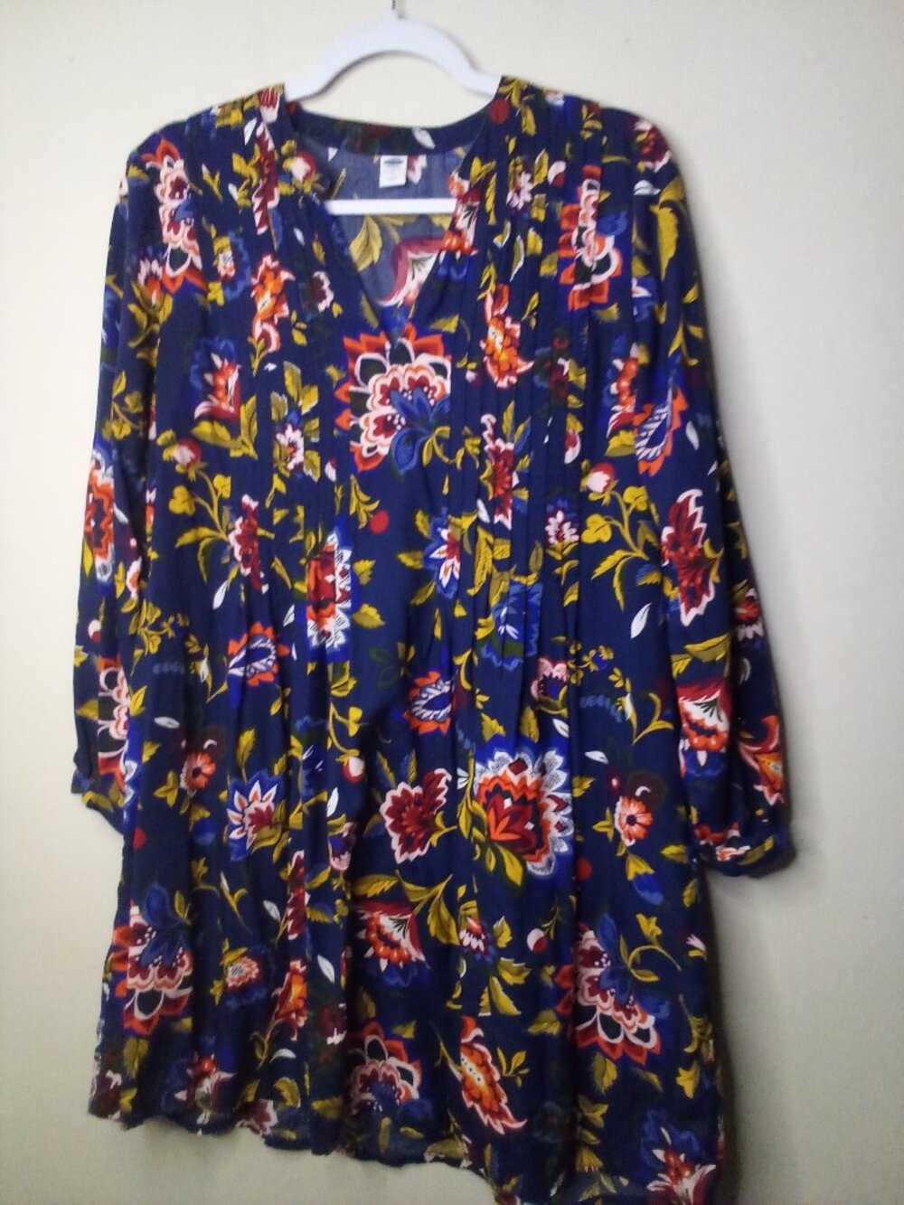 Old Navy Dress Women S Long Sleeve V-Neck Floral Pattern Blue Colorful